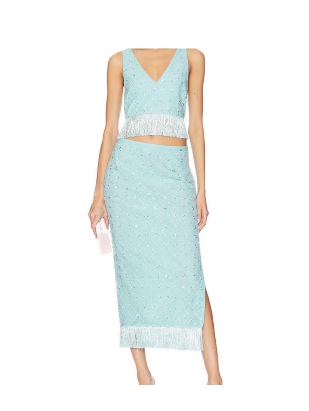 NWT SAYLOR Randall Set - Seafoam Fringe Sequin Set